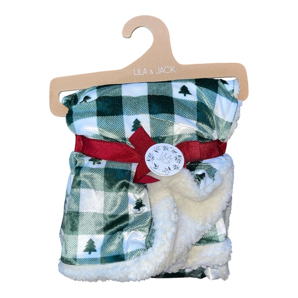 Lila & Jack Green Plaid Sherpa Kids Blanket